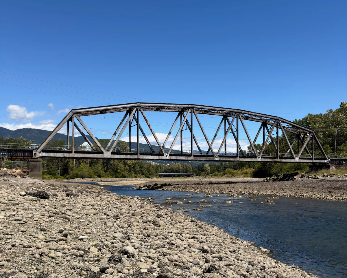 Railway bridge over the tidal channel at the Capilano River mouth