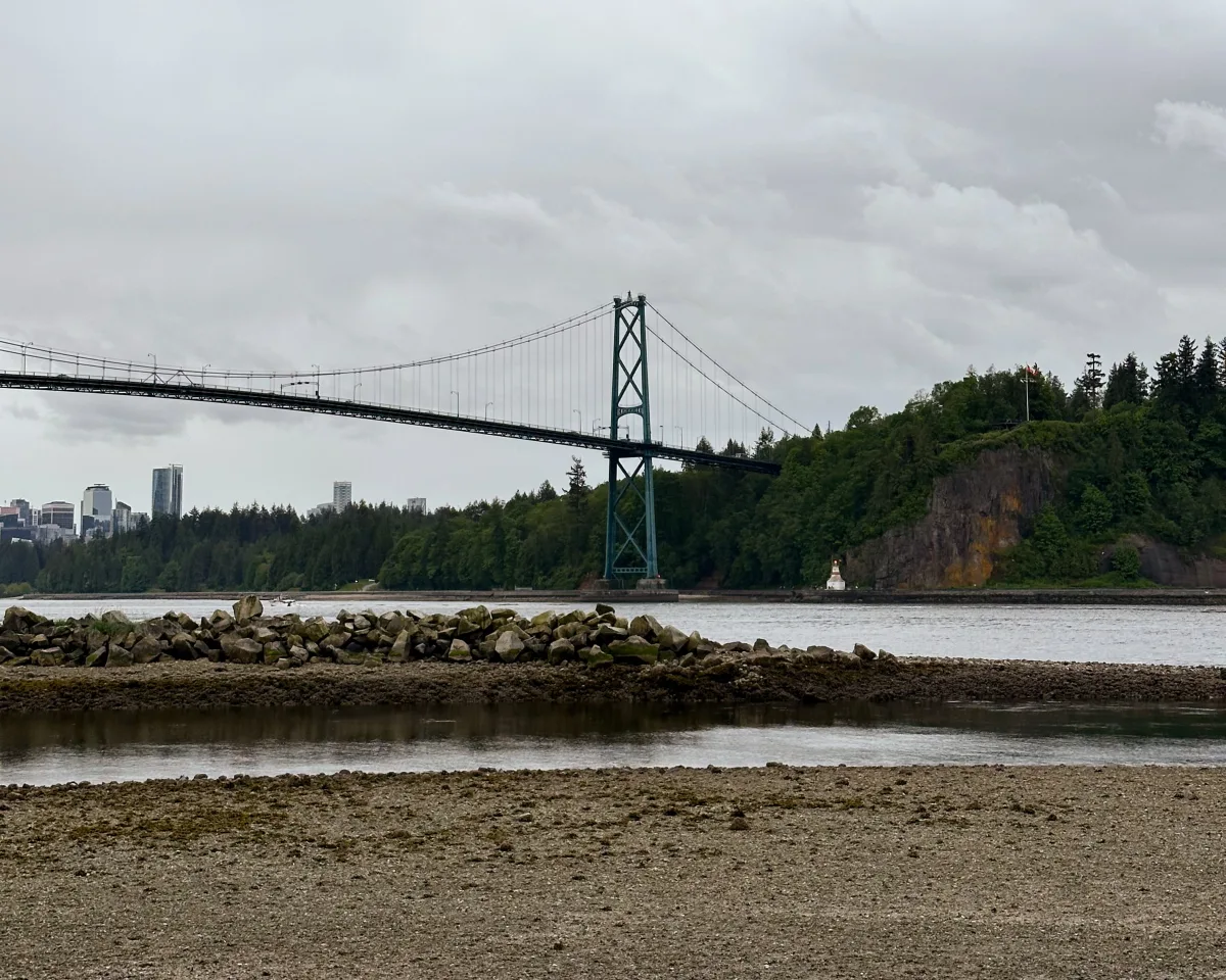 Lions Gate Bridge seen across the water from the Capilano River mouth